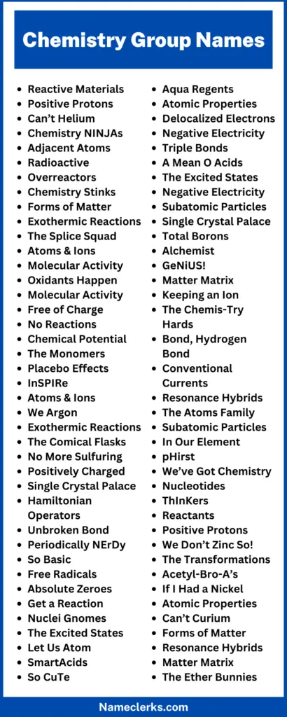 Chemistry Group Name Ideas
