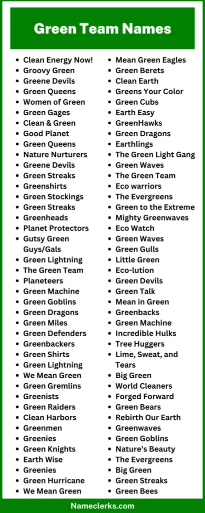 Green Team Name Ideas