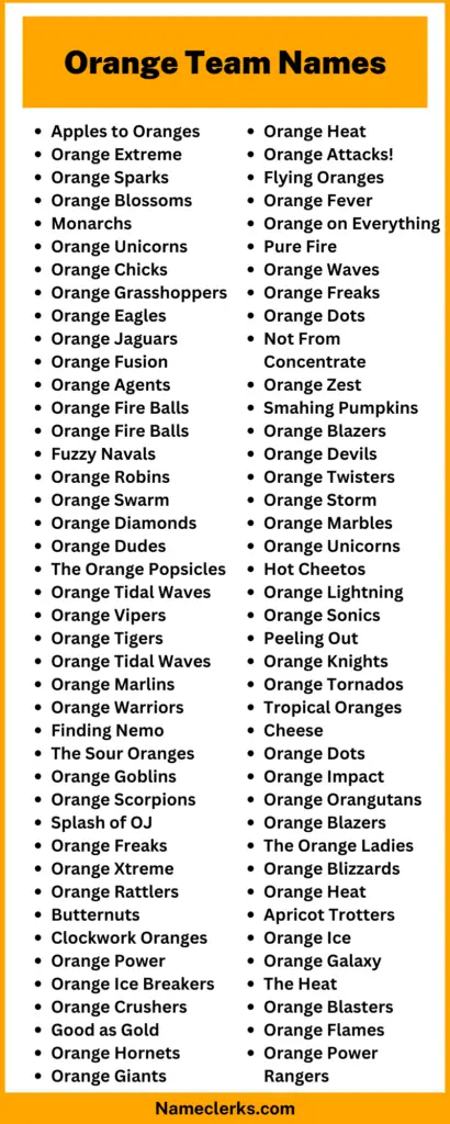Orange Team Name Ideas