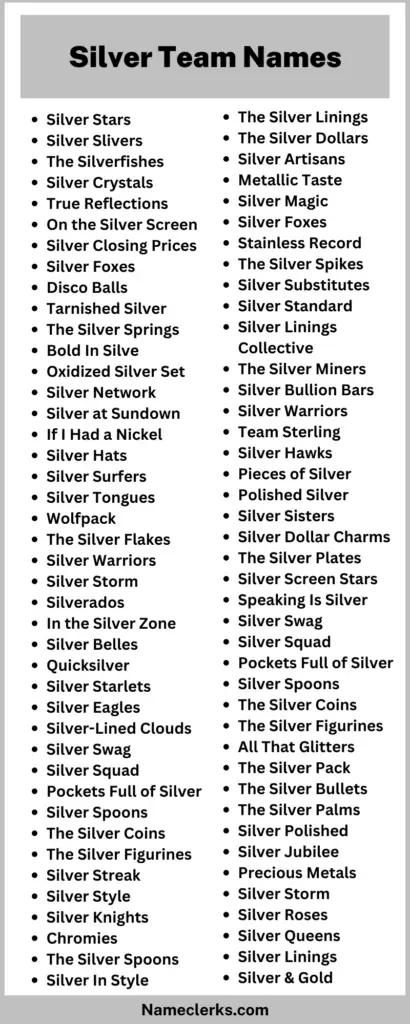Silver Team Name Ideas