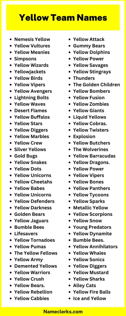 Yellow Team Name Ideas