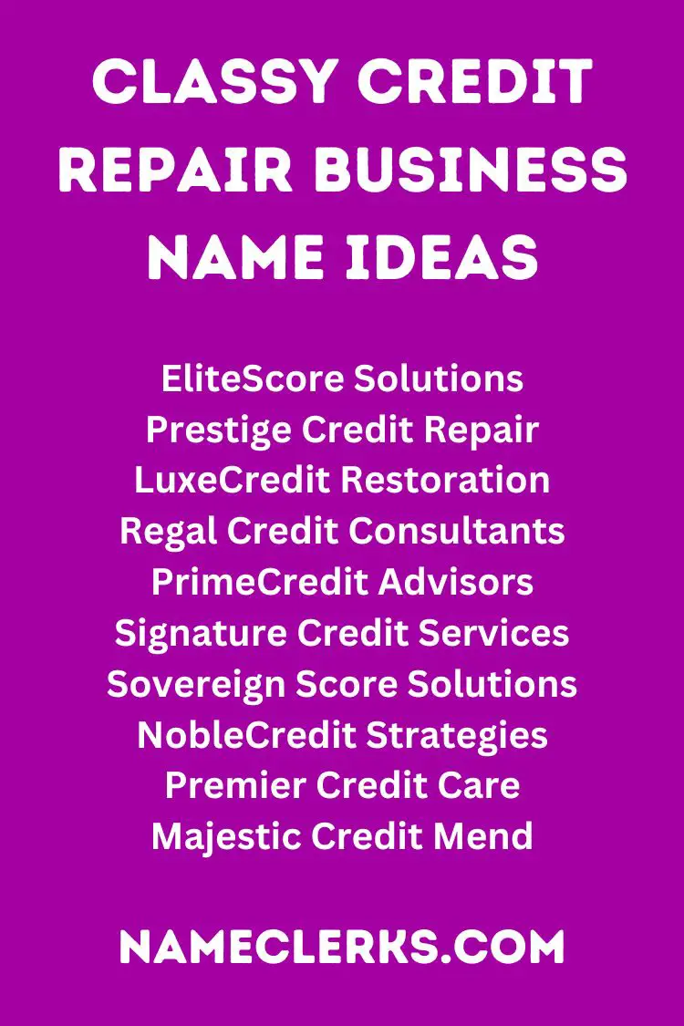 Classy Credit Repair Business Name Ideas