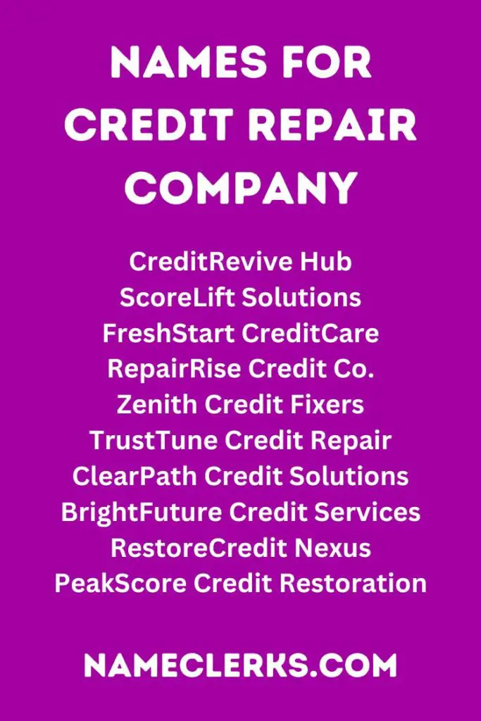 Names for Credit Repair Company